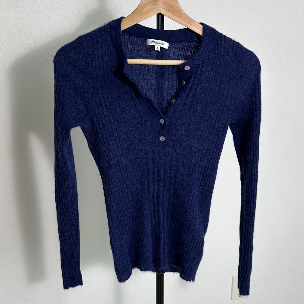Madewell Deep Blue Ribbed Henley Sweater​